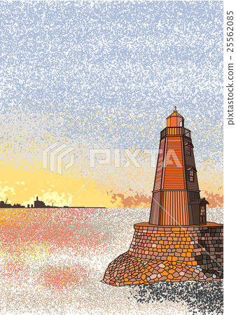 Old Sakai lighthouse illustration of the setting sun 25562085