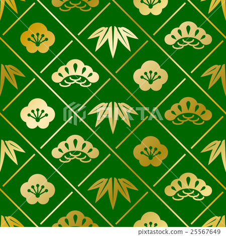 松竹梅花圖案02金綠色 松竹梅花圖案02金綠色 25567649