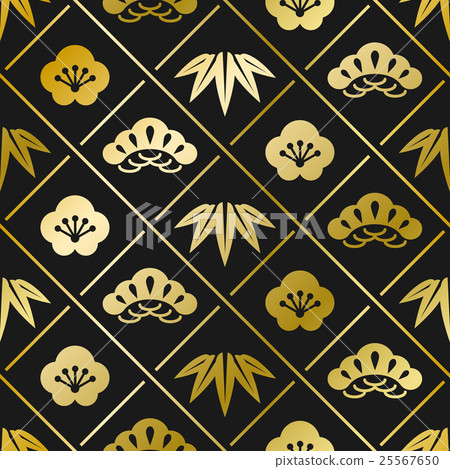 松竹梅花紋03金黑色 25567650