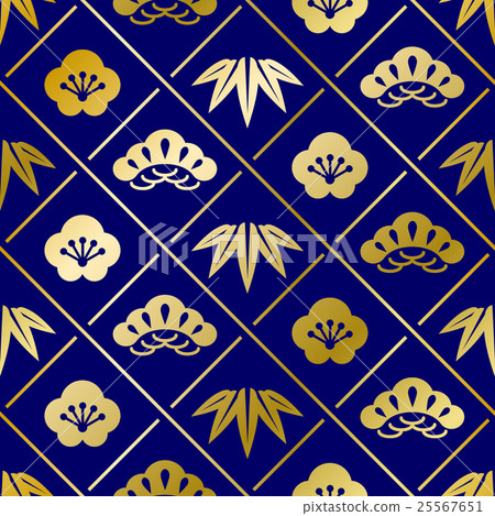 松竹梅花紋04金藍色 25567651