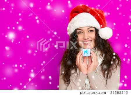 girl in santa hat portrait, christmas holiday girl in santa hat portrait, christmas holiday 25568343