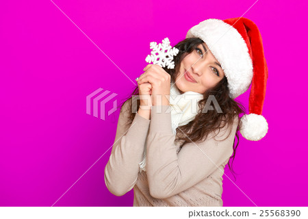girl in santa hat portrait, new year holiday girl in santa hat portrait, new year holiday 25568390