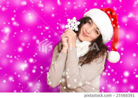 girl in santa hat portrait, new year holiday girl in santa hat portrait, new year holiday 25568391