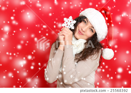 girl in santa hat portrait, new year holiday girl in santa hat portrait, new year holiday 25568392