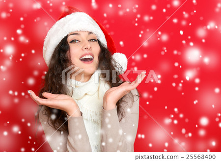 girl in santa hat portrait, new year holiday girl in santa hat portrait, new year holiday 25568400