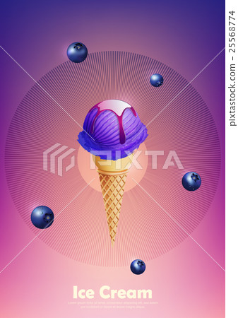 Blueberry ice cream in cone, Pour blueberry syrup 25568774