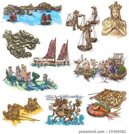 Vietnam. Pictures of Life. Freehands, hand drawn. 25569582