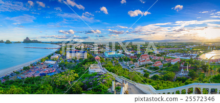 Panorama viewpoint of Khao Chong Krachok at sunset Panorama viewpoint of Khao Chong Krachok at sunset 25572346