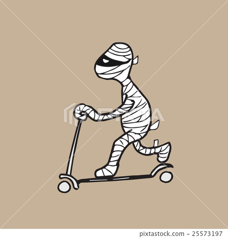 Mummy ridding scoote cartoon drawing 25573197