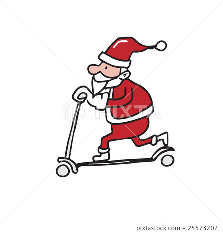 Santa playing scooter cartoon drawing 25573202