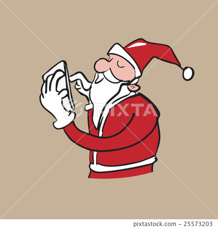 Santa touching tablet cartoon drawing Santa touching tablet cartoon drawing 25573203