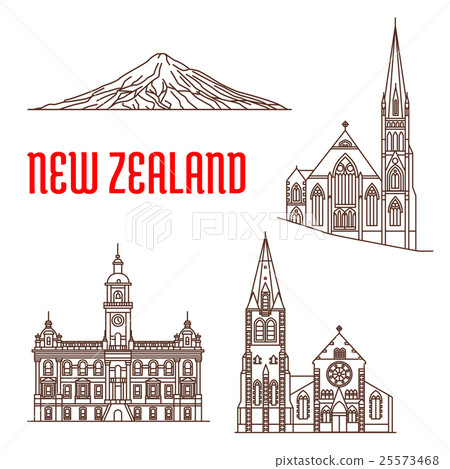 Travel landmarks of New Zealand thin line icon Travel landmarks of New Zealand thin line icon 25573468