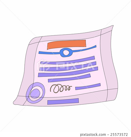 Signed and sealed document icon, cartoon style Signed and sealed document icon, cartoon style 25573572