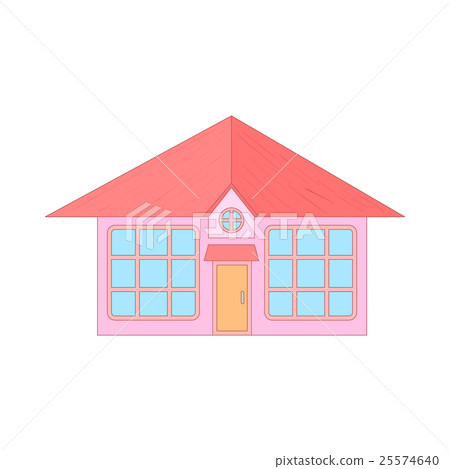 Pink cottage with large windows icon,cartoon style 25574640