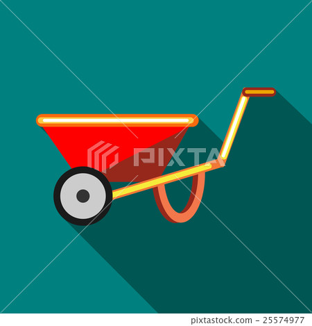 Red wheelbarrow icon, flat style 25574977