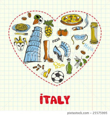 Italy Pen Drawn Doodles Vector Collection 25575995