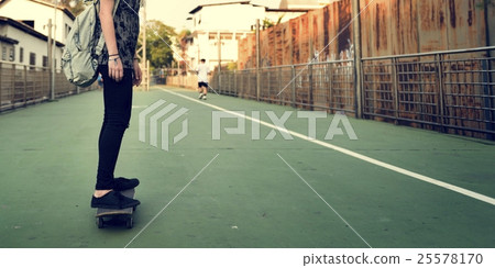 Woman Playing Skateboard Extreme Sport Concept 25578170