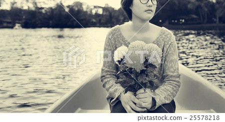 Asian Girl Flower Freshness Relaxation Concept 25578218