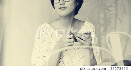 Asian Woman Drinking Tea Relax Concept 25578223
