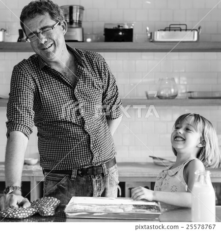 Family Father Girl Making Cookies Learning Baking Concept 25578767