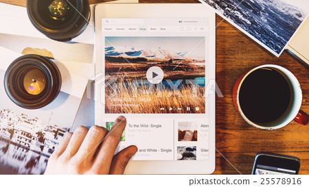Music Steaming Multimedia Listening Digital Tablet Technology Concept Music Steaming Multimedia Listening Digital Tablet Technology Concept 25578916