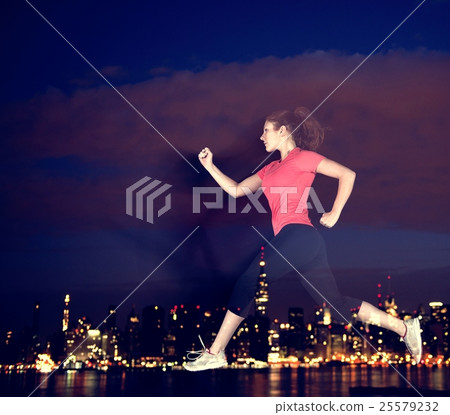 Running Rooftop Jumping High Excersice Concept Running Rooftop Jumping High Excersice Concept 25579232