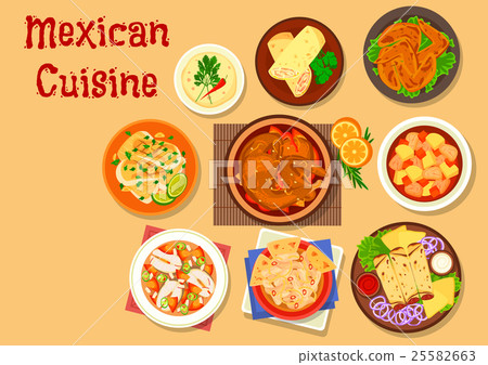 Mexican cuisine meat and fish dishes icon 25582663