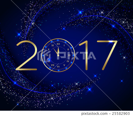 2017 Happy New Year background with gold clock for - Stock Illustration ...