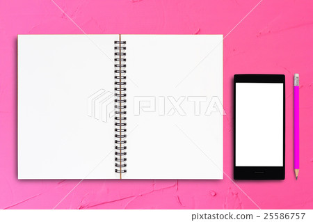 Notebook and Mobile Phone on Pink Background Notebook and Mobile Phone on Pink Background 25586757