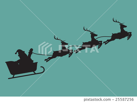 Santa claus with reindeer sleigh in silhouette Santa claus with reindeer sleigh in silhouette 25587256