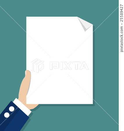 Cartoon businessman hand holding empty blank paper 25589427