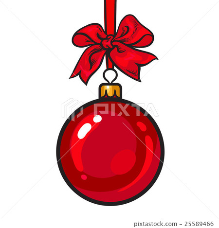 Red Christmas balls with ribbon and bows Red Christmas balls with ribbon and bows 25589466