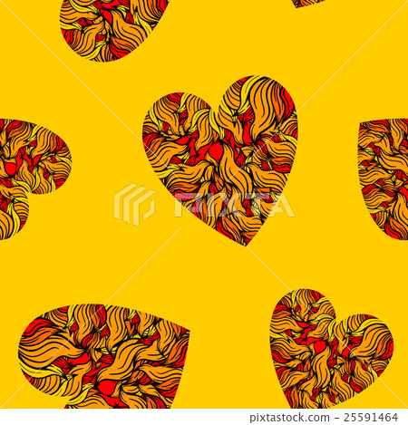 Seamless pattern with hearts on yellow background 25591464
