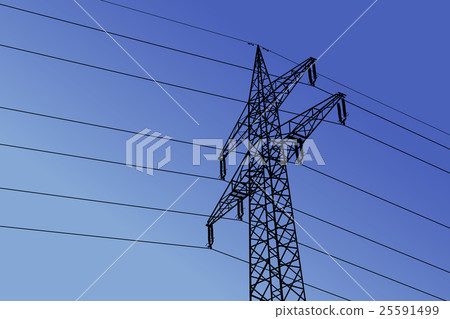 Vector high voltage towers with sky background. 25591499
