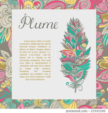 Vector postcard with plume and text sample. 25591500