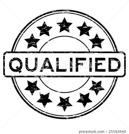 Grunge round qualified with star rubber stamp 25592648