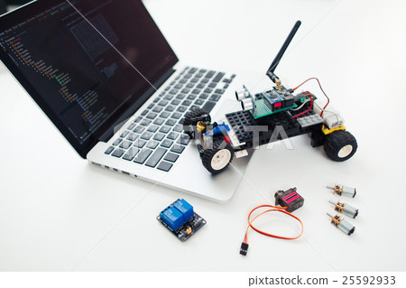Diy rc car with components on laptop 25592933
