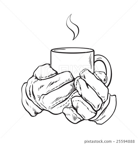 female hand holding a cup with hot beverage - Stock Illustration ...