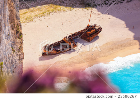 Navagio beach and shipwreck on Zakynthos in Greece Navagio beach and shipwreck on Zakynthos in Greece 25596267