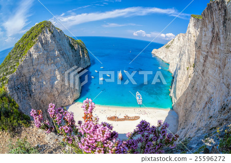 Navagio beach and shipwreck on Zakynthos in Greece Navagio beach and shipwreck on Zakynthos in Greece 25596272