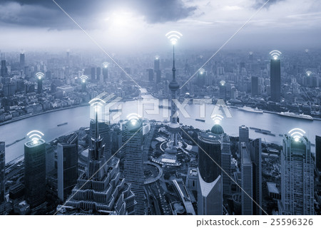 Aerial view of Shanghai wifi network connection Aerial view of Shanghai wifi network connection 25596326