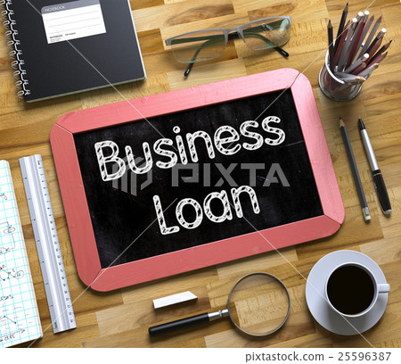 Business Loan - Text on Small Chalkboard. 3D. 25596387