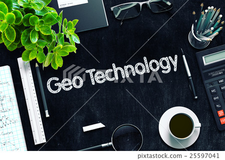 Black Chalkboard with Geo Technology Concept. 3D Black Chalkboard with Geo Technology Concept. 3D 25597041