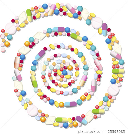 Spiral with many pills, tablets and capsules. 25597985