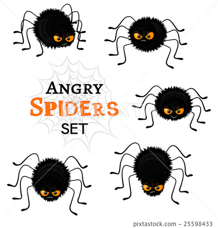 Cartoon scary black spiders set isolated on white. Cartoon scary black spiders set isolated on white. 25598433