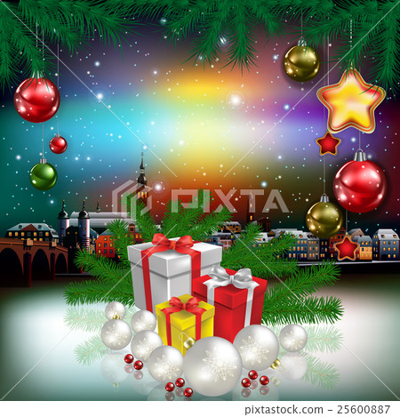 Christmas greeting with panorama of city 25600887
