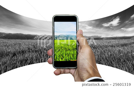 Businessman hand taking panorama photo 25601319