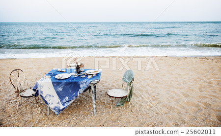 Table Chairs Meal Sea Shore Holiday Sky Concept Table Chairs Meal Sea Shore Holiday Sky Concept 25602011