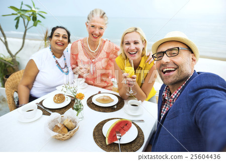 Mature Friends Fine Dining Outdoors Concept Mature Friends Fine Dining Outdoors Concept 25604436