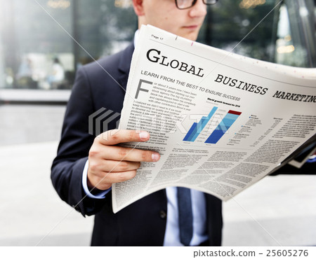 Business Man Working Reading Newspaper Concept Business Man Working Reading Newspaper Concept 25605276